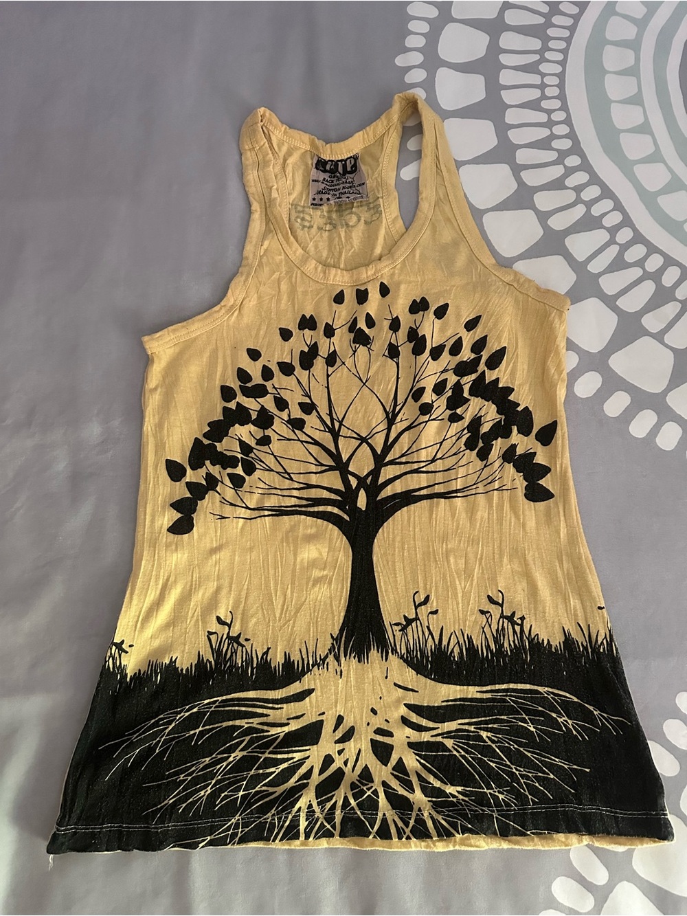 Yellow Tree-Print Racerback Tank Top 100% Cotton